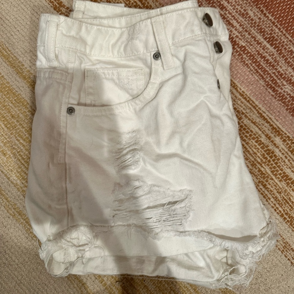 Button fly white denim shorts